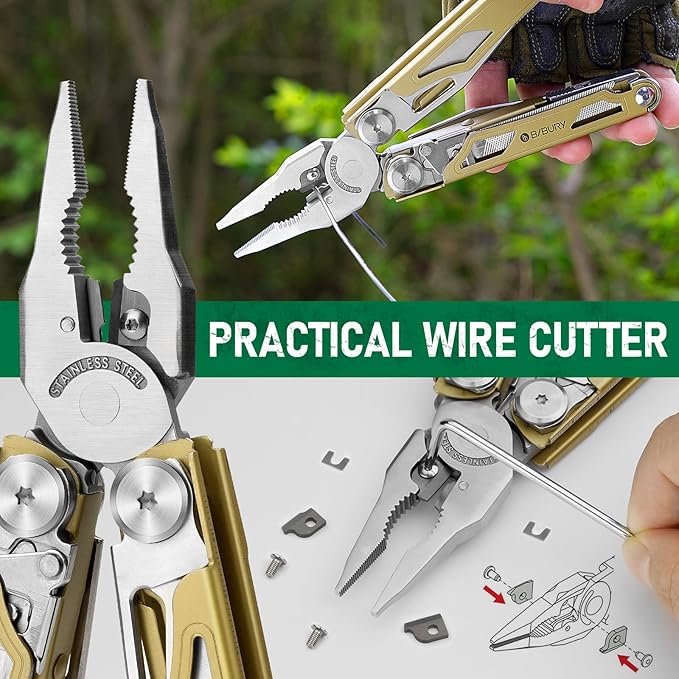 BIBURY Multitool Pliers Pro BI2045, Foldable Multitools with Replaceable Wire Cutters and Saw, Stainless Steel Multi Tool w/Upgraded Scissors and Screwdriver Set, Ideal for Camping, Fishing, Survival