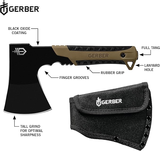Gerber Gear Pack Hatchet - 3.5" Steel Blade with Full Tang - Camping and Survival Hatchet with Included Mountable Nylon Sheath - Coyote Brown