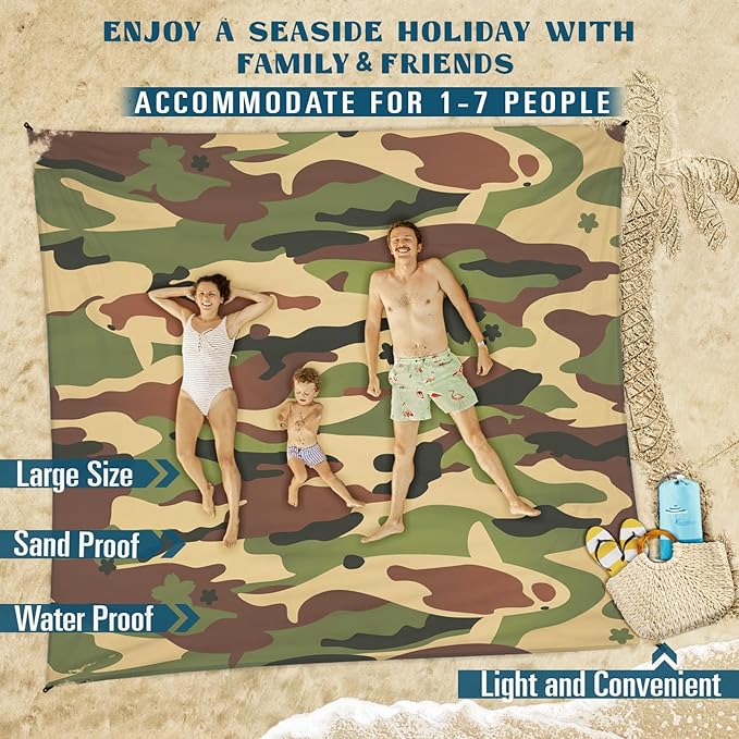 Beach Blanket Sandproof Waterproof 78''×110'' 1-7Adults Oversized,Compact Lightweight Durable Beach Mat for Travel Camping Hiking Picnic Blanket