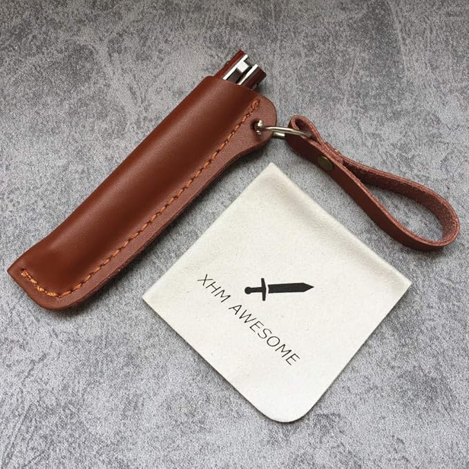Folding Knife Small Portable Flipper, Ball Bearing, Liner Lock, Wooden Handle, Leather Sheath, for Outdoor, EDC, Collection, Gifts (Tanto Blade)
