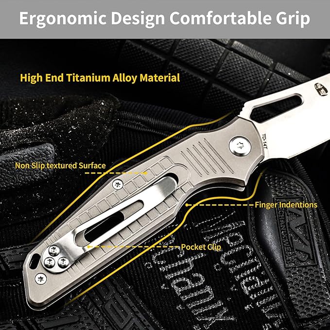 HX OUTDOORS Folding Pocket Knife, Premium D2 Steel Foldable EDC Camping Knife with Titanium Alloy Handle, Portable Clip EDC Tools for Camping Hiking Survival Outdoor, Men Women Gift