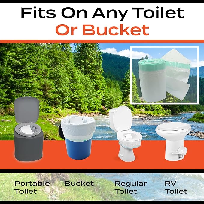 PrepWell Disposable Toilet Bags with Super Absorbent Pad (20 Count)-Leak Resistant-Universal Size Fits Any Portable Toilet or Bucket- Eliminates Odors- Great for Outdoors and Emergencies
