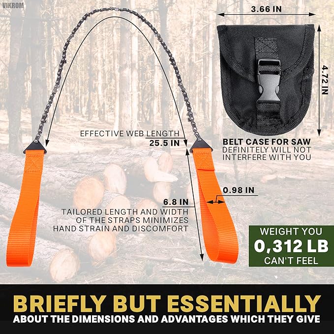 Pocket Chainsaw Rope Saw – 25" Hand Chain Saw for Tree Cutting Pocket Saw Chain Camping Saws - Mini Hand Saw for Wood Cutting Saw Rope Chain Saws for Trees Cutting Saw Camping Survival Gear Wire Saw