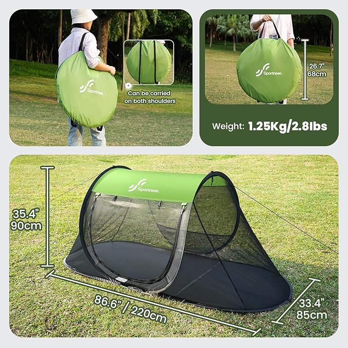 Sportneer Pop-Up Mosquito Net Tent, Portable Foldable Mosquito Tent with Bug Screen Net Adults Kids for Camping Cot, 1 Person Camping Tent for Bed