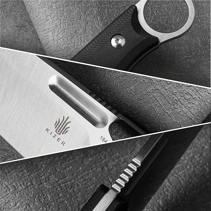 Kizer Cabox Fixed Blade Knife 3.36" 154CM Steel Fixed Blade Hunting Knife G10 Handle with Sheath Survival Camping Knife 1048C1