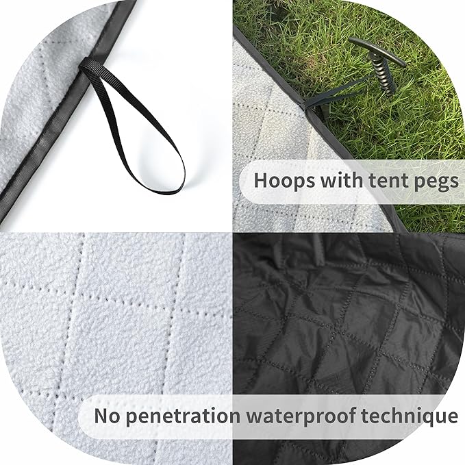 Mellowdy Easy-Carry Outdoor Blanket - Waterproof, Windproof, Warm, Utility Blanket for Camping, Picnic, Stadium, Beach, Gameday, Travel, Foldable with Carrying Bag (Jet Black,55x80 inch)