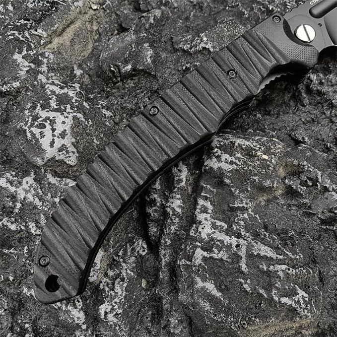 HUAAO 12 INCH Russian Avatar Folding Knife for Men,D2 Blade Black G10 Handles Tactical Survival Gear Saber Knives,Safety Liner Lock,Flipper Assisted Outdoor Camping Tool (Black blade)