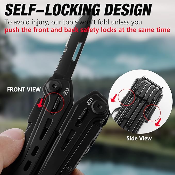 FLISSA 16-in-1 Stainless Steel Multi Tool, EDC Multitool with Pocket Knife, Pliers, Belt Clip and Oxford Sheath, Self-locking Utility Multi-Tool for Camping Survival Outdoor Activities