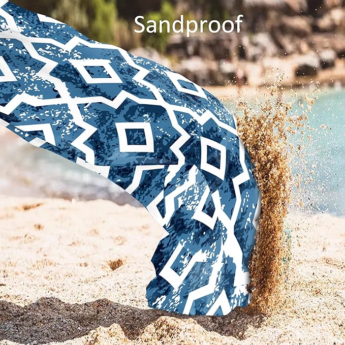 Beach Blanket Sandproof Waterproof, Large 78"×86" Boho Moroccan Beach Mat Fits Up to 4 Adult, Sand Free Quick Dry Outdoor Picnic Blanket with Stakes for Travel, Camping, Hiking