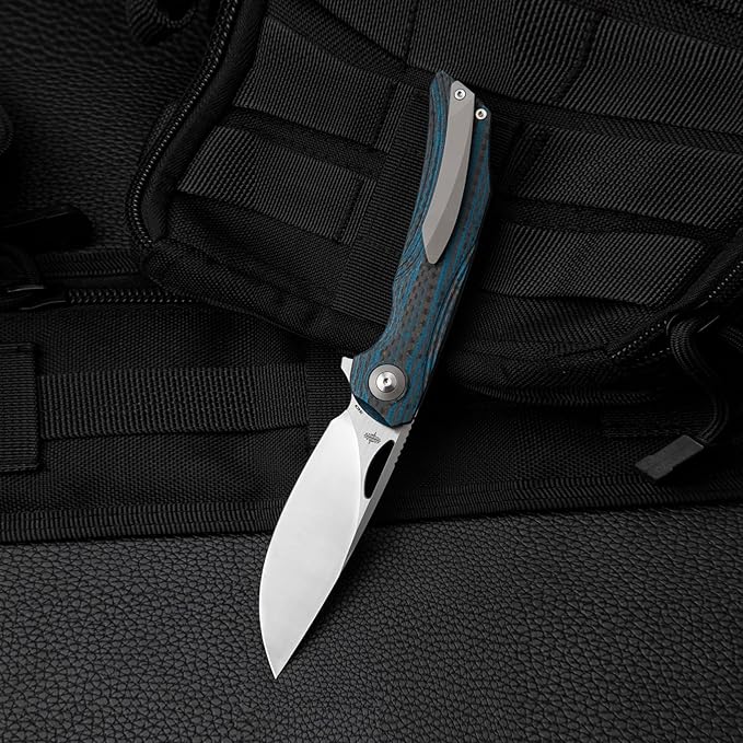 BESTECH KNIVES Pocket Folder Folding Knife: 3.54" 154CM Steel Satin Blade, Carbon Fiber and G10 Scales, Flipper, Liner Lock, EDC Titanium Clip, BL01B (Black Blue)