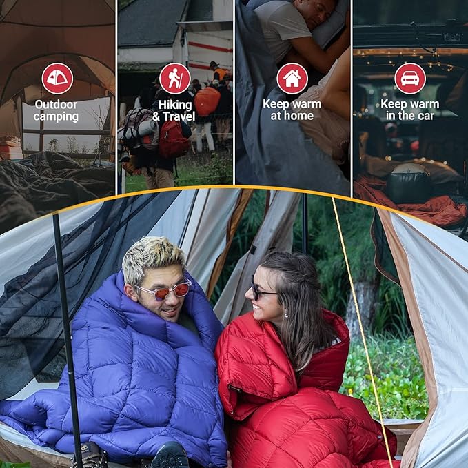 KingCamp Camping Blanket Lightweight, Multifunctional Warm Puffy Outdoor Blanket with Snap Button, Water Repellent, Packable, for Travel, Airplane, Hiking, Picnic