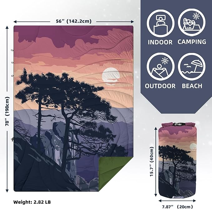 Outdoor Puffy Camping Blanket, Lightweight Windproof Warm Stadium Blanket, Packable Travel Camping Quilt for Cold Weather,Hiking, Backpacking,Sleeping, Hammock, Adventure 78"x 56"