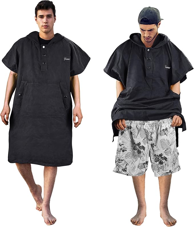 Tirrinia Hooded Surf Poncho Changing Towel Summer Swim Robe with Pocket, Quick Dry Towel Hoodie for Surfing Swimming Diving Men Women
