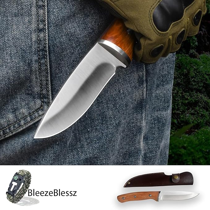Hunting, Fishing, Camping, Hiking Knife with Leather Sheath