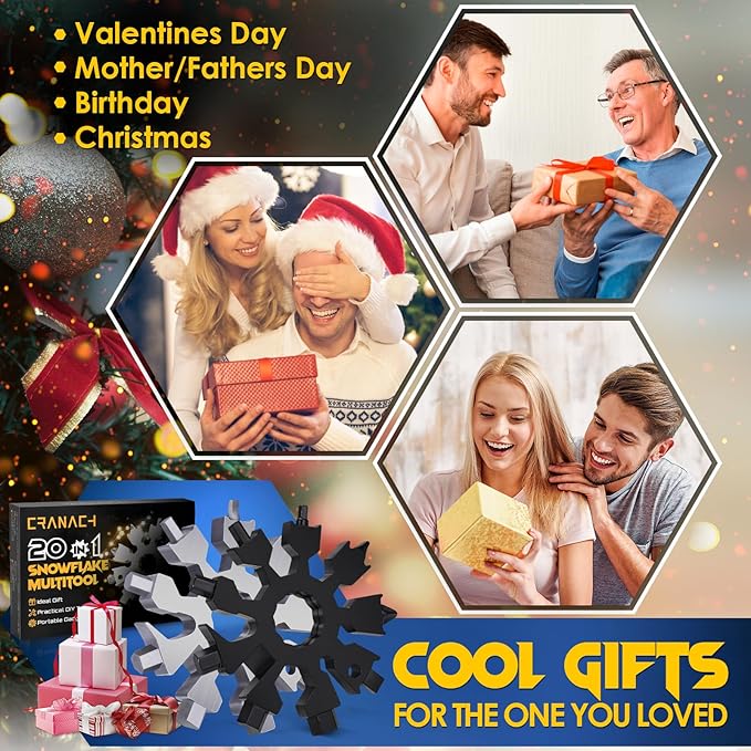 Stocking Stuffers for Men Snowflake Multitools - 20 in 1 Multi Tool Christmas Gifts for Men Women Adults Teens, Unique Ideas Gadgets Gifts for Dad, Pocket Size Mini Portable Screwdriver Bottle Opener