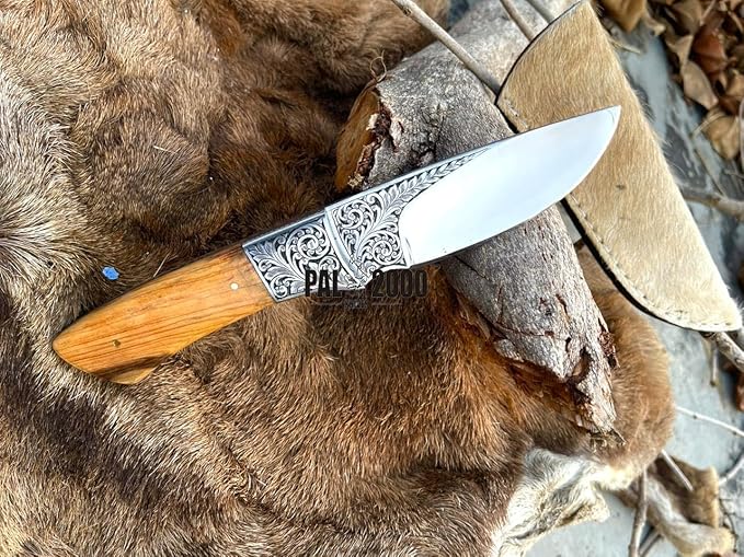 KNI-3145 Custom Handmade D2 Steel Knife with Leather Sheath 3D Engraved