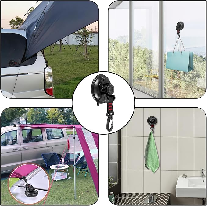 Vashly Heavy Duty Suction Cup 5Pcs Strong Suction Cups with Hooks and 5Pcs Tarp Clips Deavy Duty Lock Grip for Car Awning Boat Camping Trap Tie Down