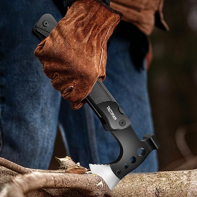 Multitool Hatchet Axe Stainless Steel Camping Hiking Survival Gear 14-in-1 Multi Tool with Axe Hammer Knife Saw Screwdrivers Bottle & Can Opener Whistle Fire Starter Christmas Gifts for Men