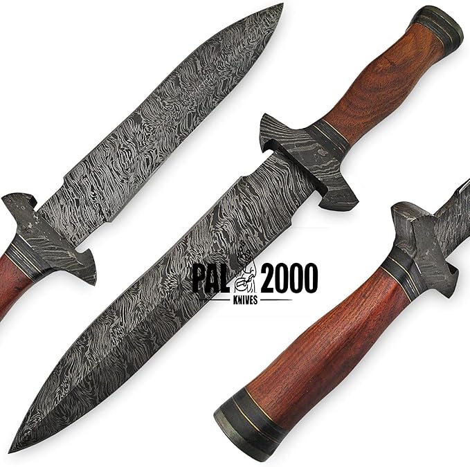 PAL 2000 KNIVES DAG-9305 Custom Handmade Damascus Steel Hunting Dagger Knife Rosewood Handle with Sheath
