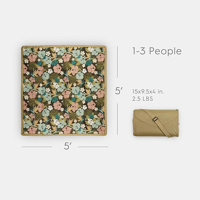 Little Unicorn Outdoor Family Picnic & Beach Blanket, Water-Resistant, Compact Fold, 5 x 5 feet, (Hibiscus)