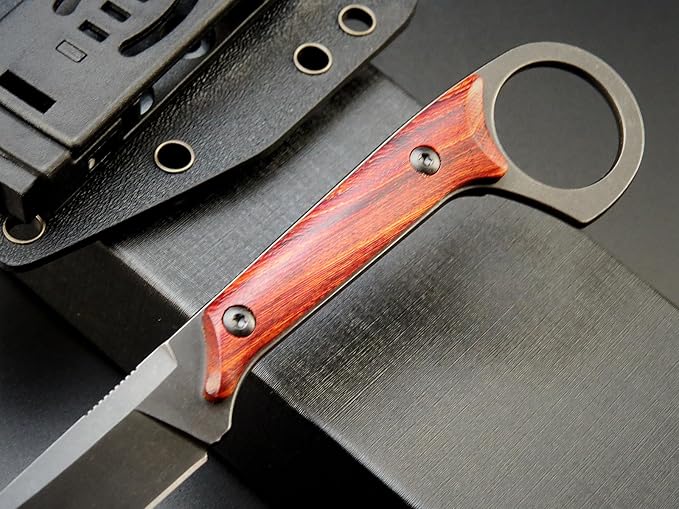 GTK140 Fixed Blade Knife D2 Steel Blade Rosewood Handle EDC Tool Knife for Outdoor Camping Hiking Hunting(RoseWood)