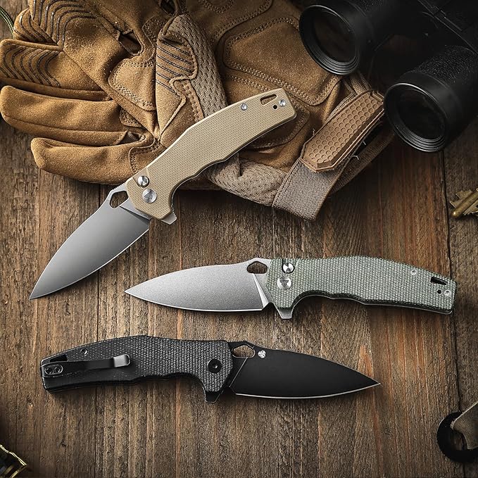 Folding Pocket Knife for Men, EDC Knife with Clip,Camping Tool, 3.16" Sandvik 14C28N Steel Blade,G10 Handle,Corvus-03N