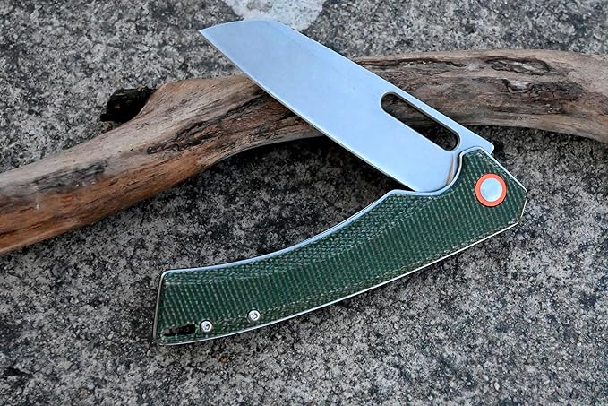 Green Micarta Handle Folding Knife- Everyday Carry Knife for Men and Women - Indoor or Outdoor-Camping and Hunting knife-D2 steel Blade knives