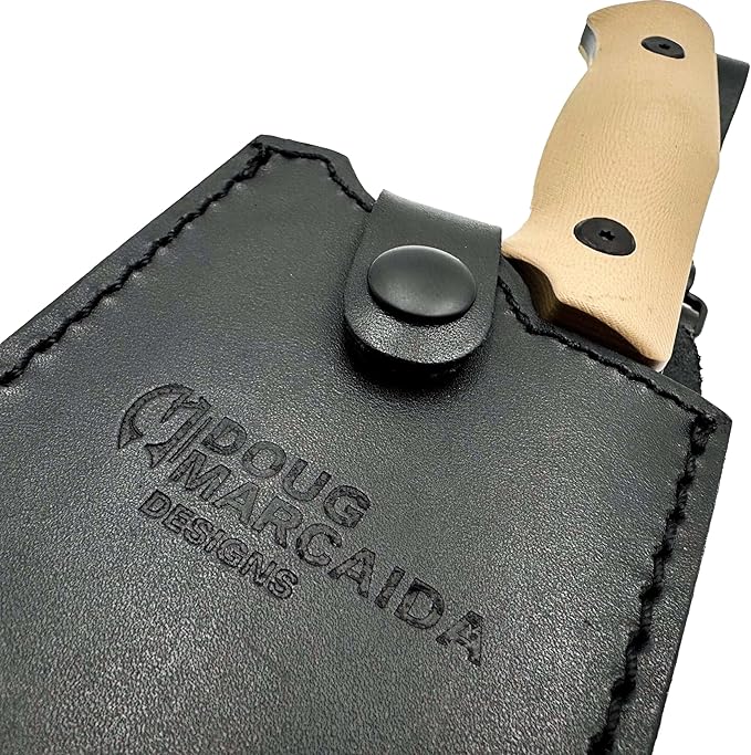 Doug Marcaida Grande Fratello Serbian Cleaver Knife 8.5in Stainless Steel Full Tang Fixed Blade Bushcraft Survival Cooking Knife - Top Grain Leather Sheath With Belt Loop, Black