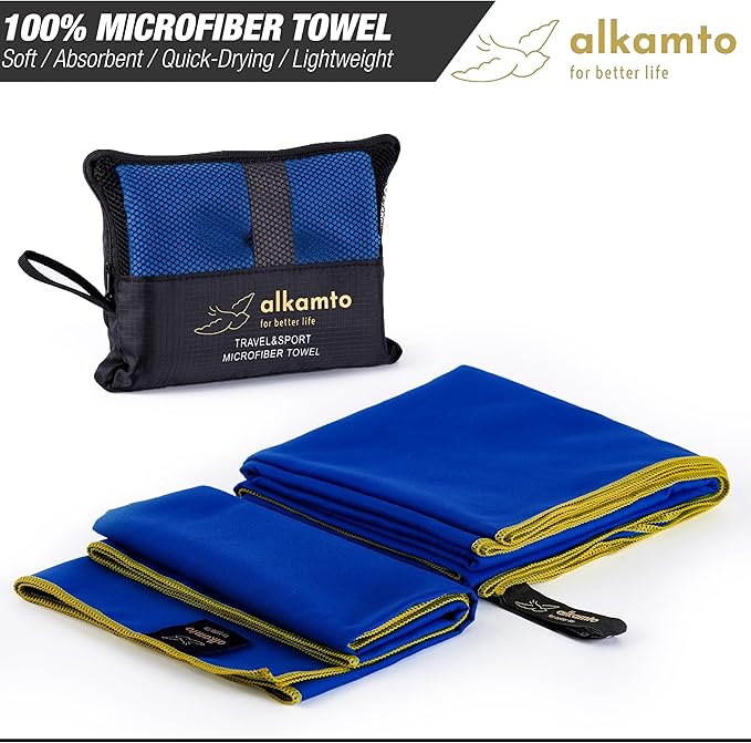 Microfiber Gym & Travel Towel Set of 2 Size in 1 Pack (XL + S) - Camping Towel - Sports & Beach & Yoga Towel- Quick Dry Towel - Super Absorbent