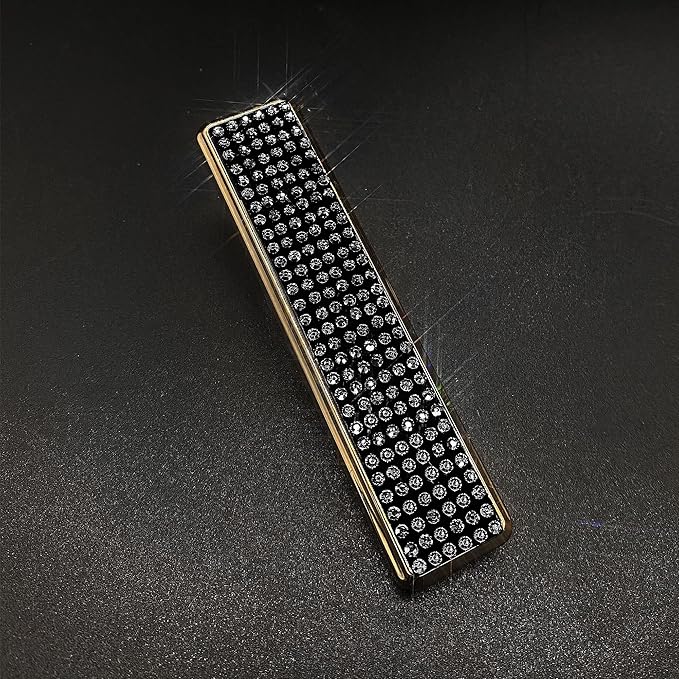 Rhinestone Lighter Electric Lighter Rechargeable Bling Glitter USB Lighter Flameless Girls Lighter for Women (Black)