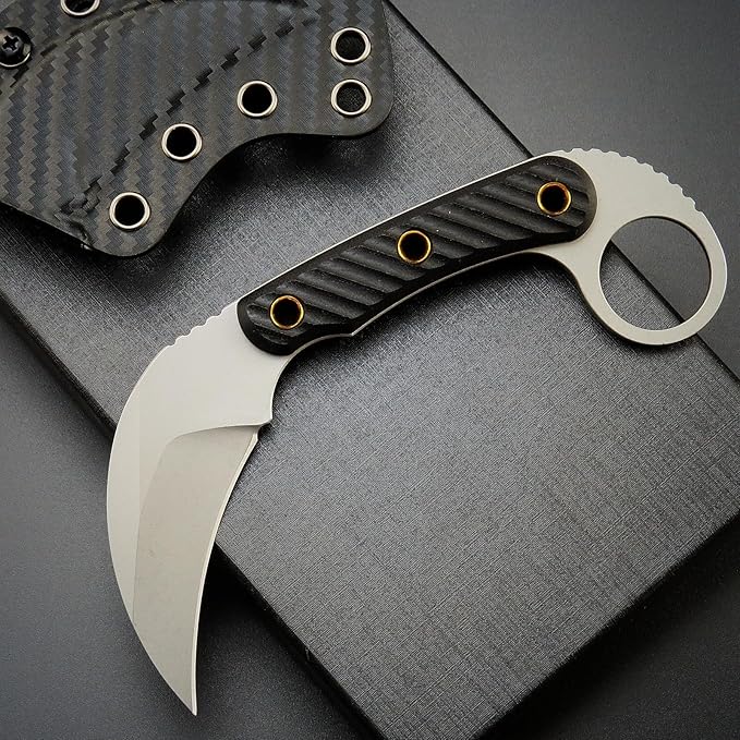 C1395 Fixed Blade Knife,AUS-10 Stonewashed Steel Blade G10 Handle Claw Knife EDC Tool Knife for Outdoor, Survival, Hiking, Camping(Silver)