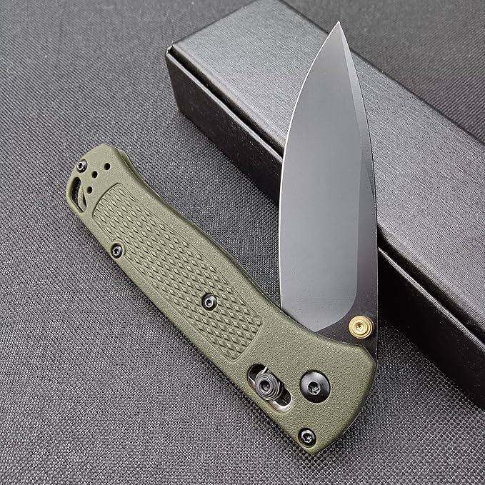 EDC Folding Pocket Bugout Knife, 3'' Razor Sharp Coated Finish, Plain Edge, Grivory Handle with Belt Clip, Axis Lock & Thumb Stud Manual Open (Black Blade)