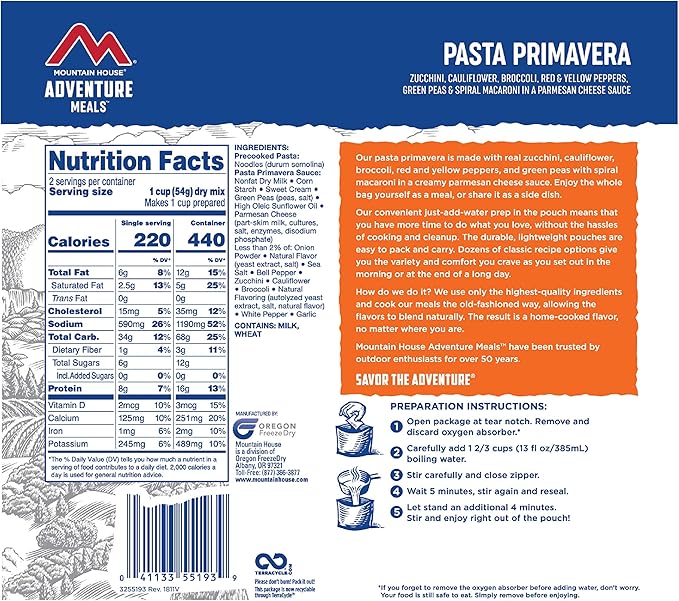 Mountain House Pasta Primavera | Freeze Dried Backpacking & Camping Food | 2 Servings