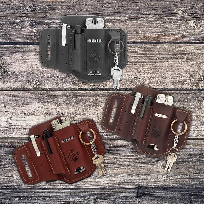 Multitool Holster, Leather Multitool Sheath, EDC Pouch for Belts Fits Multitool, Knife, Keys and Small Flashlight - Compatible with Full Size Leatherman, Gerber, SOG Multitools, Burgandy