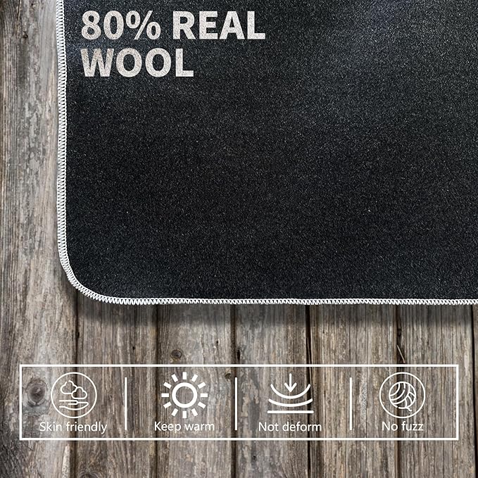 80% Wool Blanket - 4 lbs, Warm, Washable, Large 60" x 88" Military Camping Blanket, Best Wool Blanket - Great for Cold Weather, Hiking, Outdoors, Home, Survival & Emergency