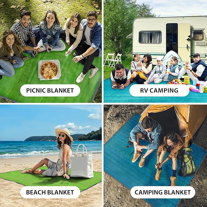 LazBlinds Beach Blanket, Sand-Free Waterproof Extra Large Beach Mat, UV Resistant Sunshade, Reversible Outdoor Picnic Blanket with Travel Bag for Beach Camping Hiking Park Patio (8' x 8'/96''×96'')