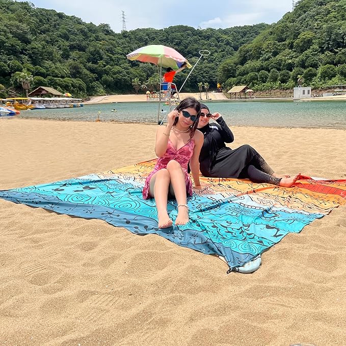Beach Blanket Waterproof Sandproof 79"x 83" for 1-4 Adults,Quick Drying Beach Mat,Lightweight & Durable,Beach Essentials for Family Beach Camping Travel Picnic(Bohemian)