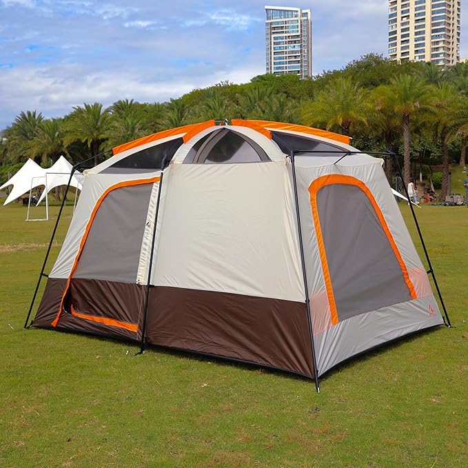 KTT Large Tent 6-8 Person,Family Cabin Tents,Straight Wall,3 Doors and 3 Windows with Mesh,Waterproof,Big Tent for Outdoor,Picnic,Camping,Family,Friends Gathering.……