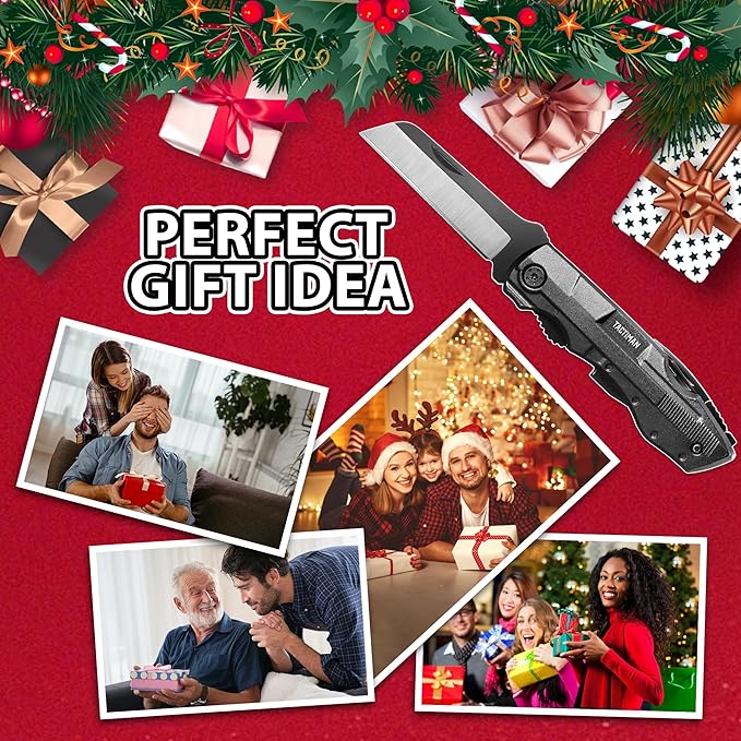 Gifts for Men Dad Him, Camping Survival Hiking Knife 12-in-1 Multitool Electrician Knife 5-Size Wire Stripper 9-Pack Screwdrivers, Mens Gifts for Fathers Day Christmas Birthday Valentines Day