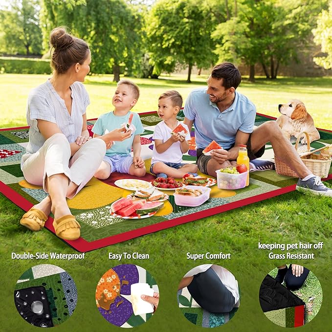 Picnic Blankets Beach Blanket 80" X 60" Extra Large Waterproof Camping Blankets Portable Outdoor Mat 3-Layer blanket for Beach, Hiking, Park, Music Festival, Grass Lawn,Travel