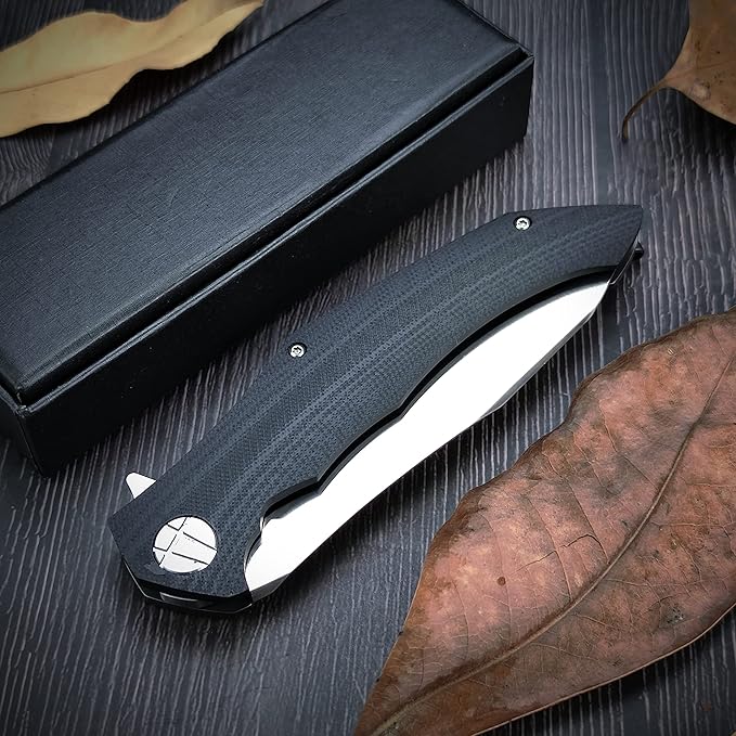 HUAAO Folding Knife, 4.3'' D2 Blade with G10 Handle, Pocket Knife with Clip EDC Flipper Knife for Outdoor Camping Survival Emergency