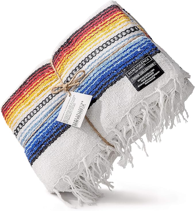 Premium Mexican Blanket, Authentic Hand Woven Falsa Blanket & Yoga Blanket | Made by Traditional Mexican Artisans, Perfect Saddle Blanket, Beach Blanket, Picnic Blanket, Car Blanket, Outdoor Blanket