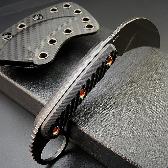 C1395 Fixed Blade Knife,AUS-10 Black Stonewashed Steel Blade G10 Handle Claw Knife EDC Tool Knife for Outdoor, Survival, Hiking, Camping(Black)