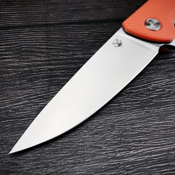 HUAAO Folding Knife, 3.7'' D2 Steel Blade with G10 Handle, Pocket Knife with Clip EDC Flipper Knife for Outdoor Camping Survival (orange)