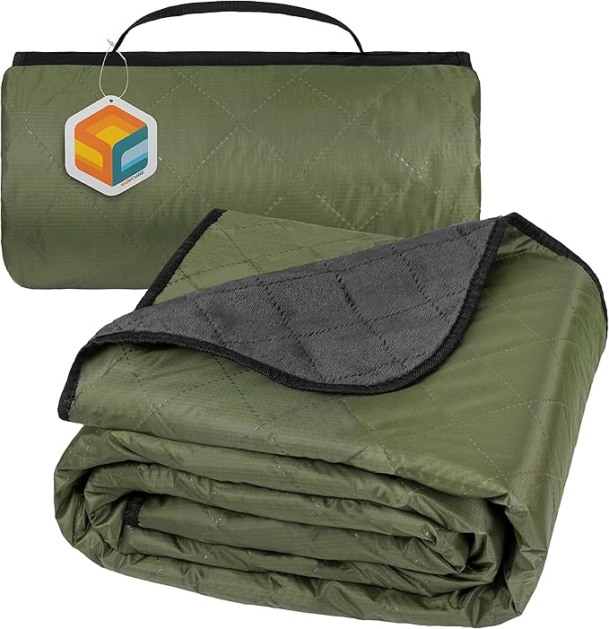 SUN CUBE Large Waterproof Camping Blanket, Fleece Quilted Stadium Blanket for Cold Weather, Windproof Foldable Outdoor Blanket Mat for Picnic, Beach, Pets, Car, 60x80in