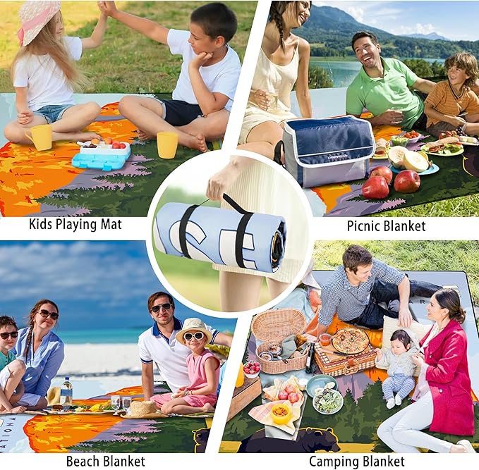 Picnic Blankets Beach Blanket 80" X 60" Extra Large Waterproof Camping Blankets Portable Outdoor Mat 3-Layer blanket for Beach, Hiking, Park, Music Festival, Grass Lawn,Travel