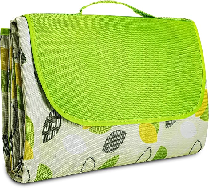 YU FENG Picnic Blanket Waterproof Foldable Green Leaves Outdoor Beach Blankets Lightweight Tote Shaped Mat for Travel Camping Family Party (80x80 inch)