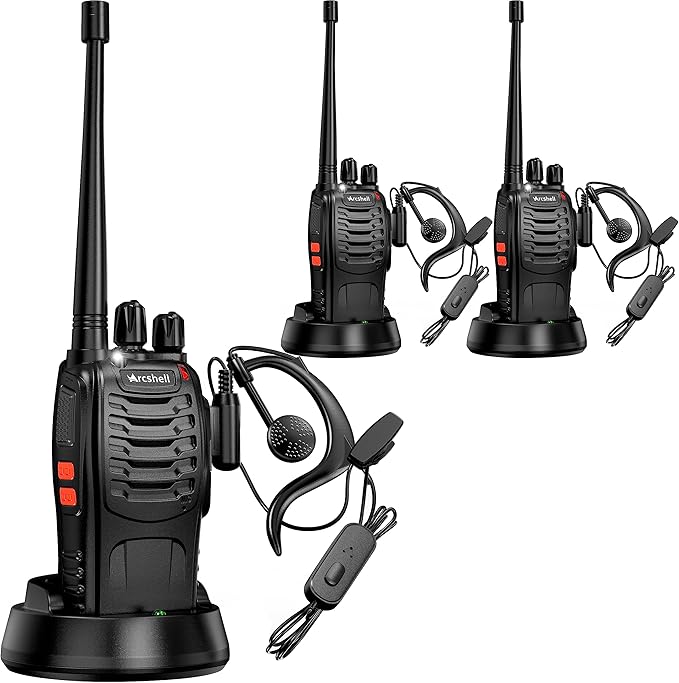 Rechargeable Long Range Two-Way Radios with Earpiece 3 Pack Arcshell AR-5 Walkie Talkies Li-ion Battery and Charger Included (3 Pack)