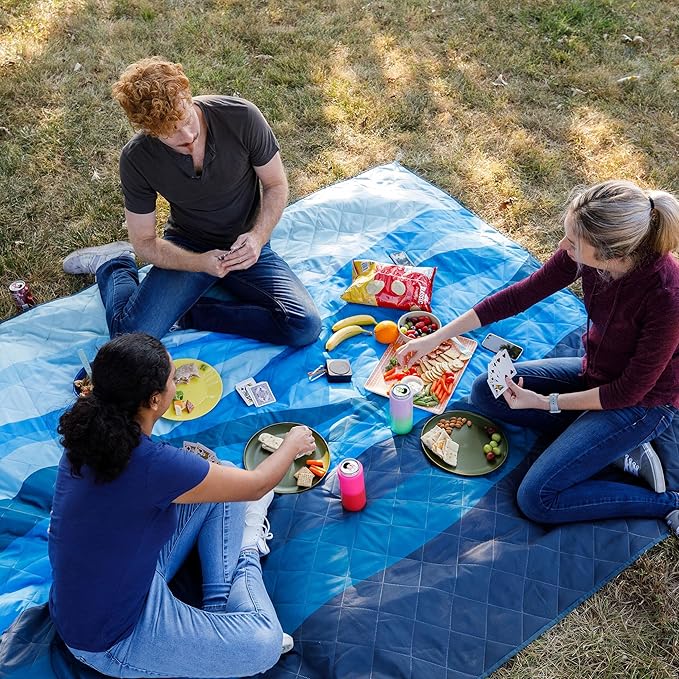 CORE Outdoor Weighted Blanket | Packable Waterproof Picnic Blanket, Beach Mat, Tent Camping Rug, & Stadium Blanket | Large Portable 94" x 78" Quilt Design with Built-in Straps and Carry Handle