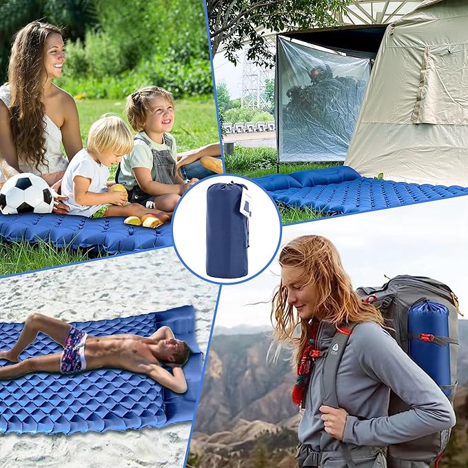 ONTYZZ Double Ultralight Inflatable Sleeping Pad 2 Person Camping Sleeping Pad Waterproof Sleeping Pad Built-in Foot Pump for Camping, Blue
